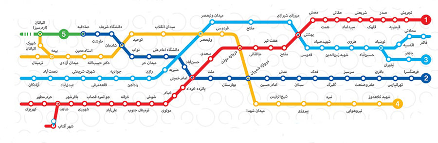 نقشه مترو تهران داخل واگن
